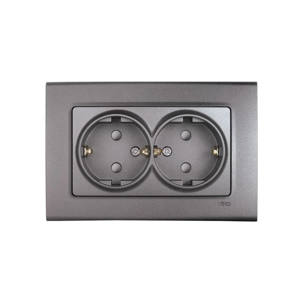 Viko Linnera Life Granit Grisi  Topraklı Priz İkili Çerçeveli