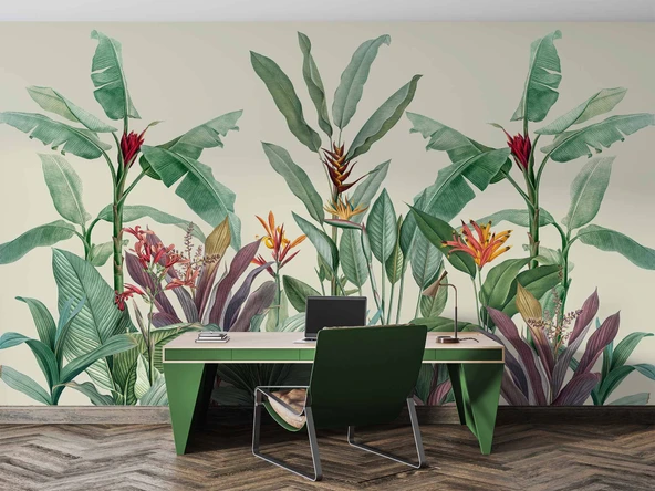 Tropikal Yaprak Temalı Duvar Kağıdı - Resim 4