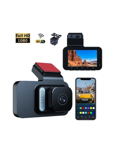 GAMAN Araç İçi Kamera Wi-Fi Yol Kayıt Cihazı 170 Derece Açı Full HD 1080P G Sensörlü Hareket Sensörl