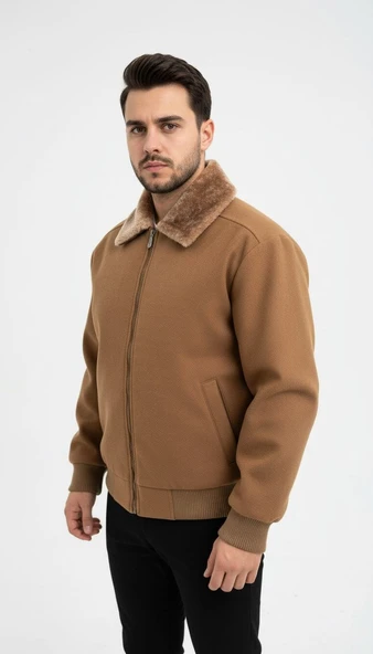 Erkek Kaşe Mont Kürklü Yaka Astarlı Fermuarlı Kışlık Ceket – Plus Scorpion - 2