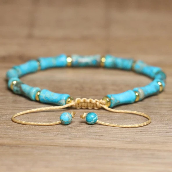 Valkyrie Doğal Turkuaz Taşlı Bileklik Ayarlanabilir El Yapımı Unisex Bileklik İç Huzur ve Denge Taşı - 9