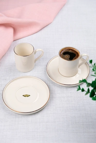 Tabak Evi Porselen Altın Yaldız Kahve Fincan Takımı Kelebek 90cc 2 Kişilik 4 Parça - 2