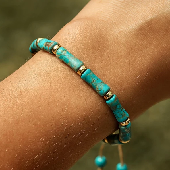 Valkyrie Doğal Turkuaz Taşlı Bileklik Ayarlanabilir El Yapımı Unisex Bileklik İç Huzur ve Denge Taşı - 4