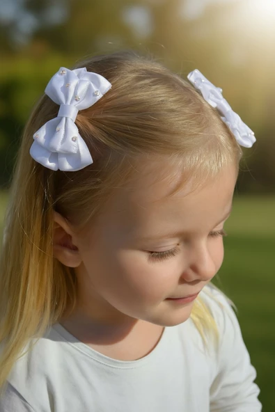 Taşlı Fiyonklu Kız Çocuk Okul Tokası 2li