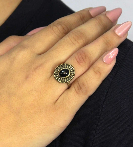 Doğal Taş Oniks Doğal Taşlı Antik Model Kadın Ayarlanabillir Yüzük euy74o - Resim 2