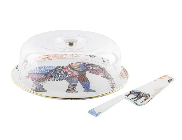 TANTİTONİ CAM FİL DESENLİ YUVARLAK 3 PARÇA FANUS SETİ ürün görseli