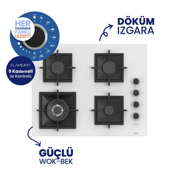 Flowart Turbolu Beyaz Cam Ankastre Set ( 65 CM Woklu OCAK ) QBL62CB - SC406 - D087 - Resim 3