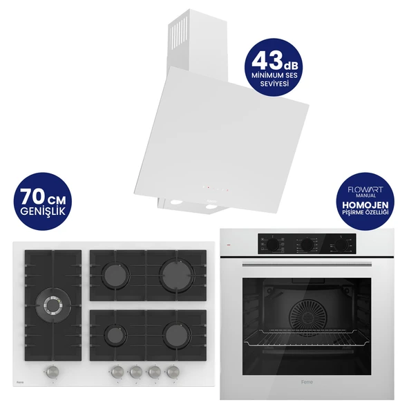 Flowart Turbolu 5 Gözlü Silenart Beyaz Cam Ankastre Set QBL62CB - BL136 - D078SA