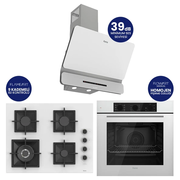 Flowart Turbolu Amörtisörlü Silenart Beyaz Cam Ankastre Set ( 65 CM Woklu OCAK ) QBL62CB - SC406 - D081SA ürün görseli 1