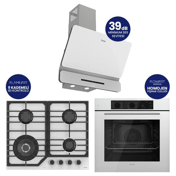 Flowart Turbolu Asimetrik Amörtisörlü Silenart Beyaz Cam Ankastre Set QBL62CB - NT026WFA -  D081SA ürün görseli 1