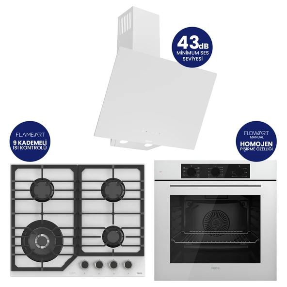 Flowart Turbolu Asimetrik Silenart Beyaz Cam Ankastre Set QBL62CB - NT026WFA - D078SA ürün görseli 1