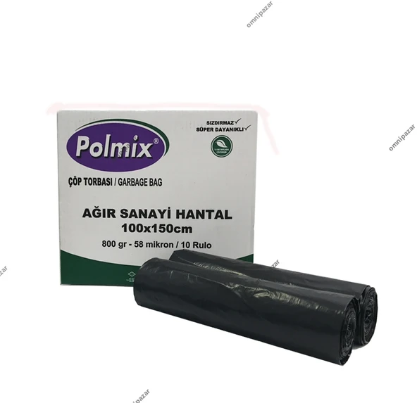 Omnipazr Polmix Ağır Hantal 100x150 cm Çöp Poşeti 10 Rulo 100 Ad 8 Kg Siyah - 2