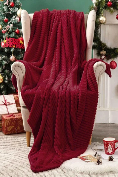 Tek Kişilik Çizgili Tv Battaniyesi 130x180 Cm Bordo - 4