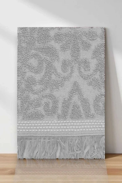 2 Parça Jakarlı Banyo Havlu Takımı %100 Pamuklu 90x150 Cm Arden Gri - Resim 3