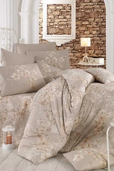 Çift Kişilik Nevresim Takımı Pamuklu Bej Bahar ürün görseli 1