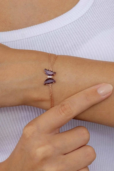 Gümüş Pazarım Ametist Taşlı Kelebek Gümüş Bİleklik ürün görseli 1