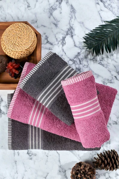 4 lü Kadın Erkek Banyo Havlusu Takımı Oscar Mürdüm Antasit - 1