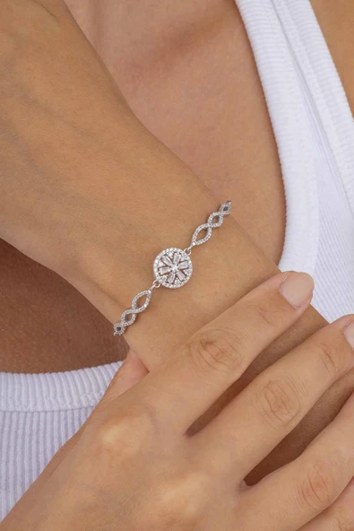 Gümüş Pazarım Yuvarlak Kesim Baget Taşlı Gümüş Bileklik ürün görseli 1