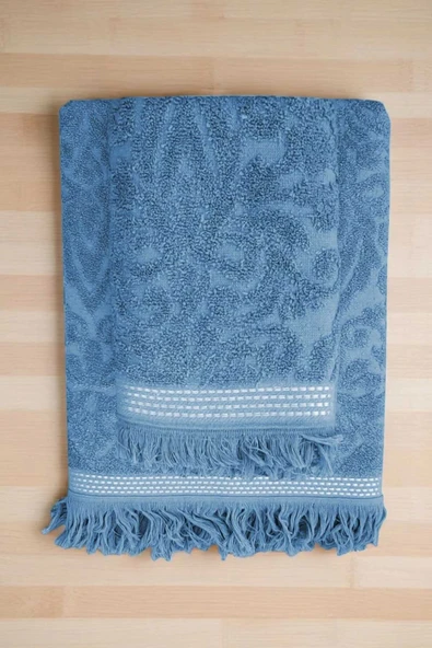 2 Parça Jakarlı Banyo Havlu Takımı %100 Pamuklu 90x150 Cm Arden Mavi ürün görseli