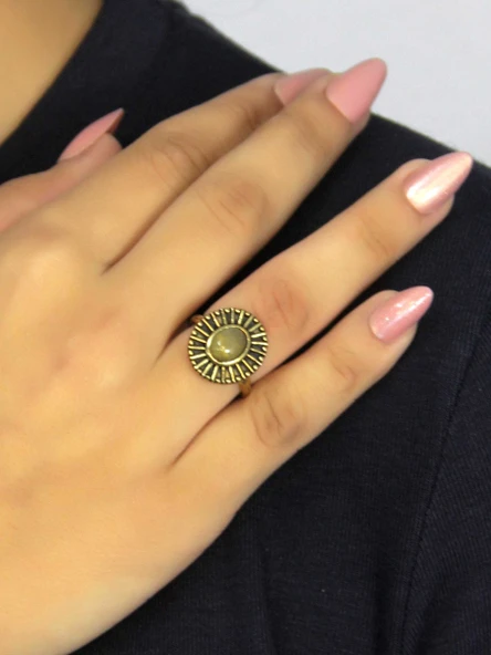 Doğal Taş Sitrin Doğal Taşlı Antik Model Kadın Ayarlanabillir Yüzük euy74s ürün görseli