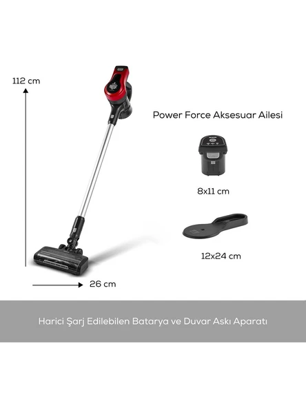 Karaca Vantuz Power Force Kırmızı Şarjlı Dikey Süpürge - 1