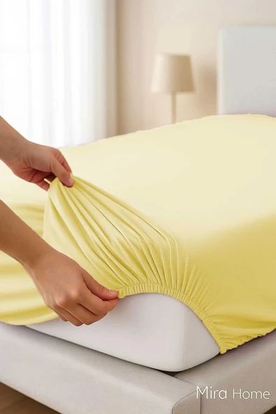 Çift Kişilik Düz Penye %100 Pamuklu Lastikli Çarşaf 160X200 Newsheet Sarı - 2