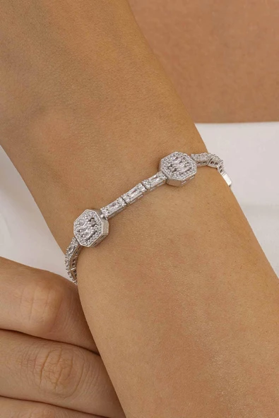 Gümüş Pazarım Baget Taşlı Sıralı Su Yolu Gümüş Bileklik - 2