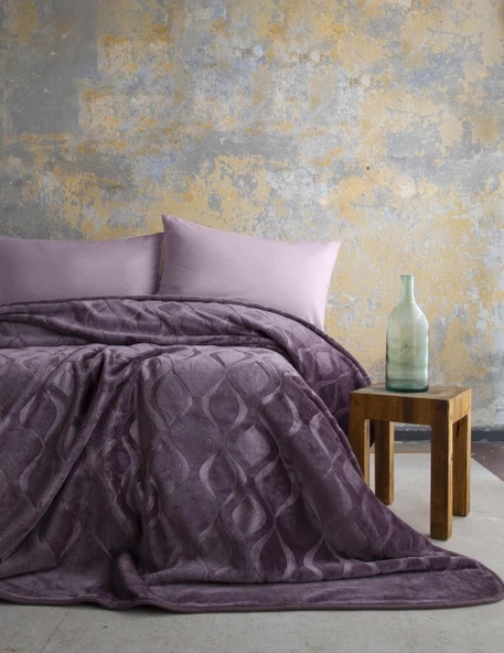 Çift Kişilik Mercy Mürdüm Embos Desen Battaniye