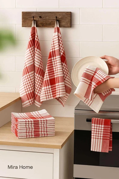 10 lu Lüks Bulaşık Kurulama Bezi ve Mutfak Peçetesi 50x70 Cm Daily Kırmızı - 1