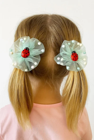 İçi Ponponlu Uğur Böcekli Kız Çocuk Lastikli Toka 2li ürün görseli 1