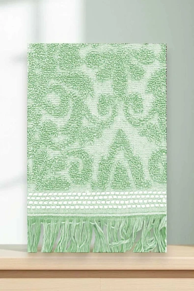 2 Parça Jakarlı Banyo Havlu Takımı %100 Pamuklu 90x150 Cm Arden Yeşil - 3