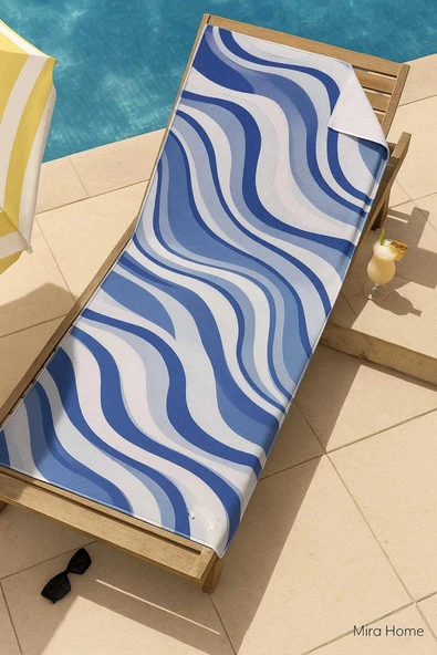 Unisex Desenli Baskılı Deniz Plaj Havlusu Dalga Desen 70x140 Cm - 3