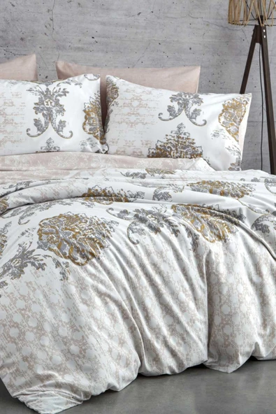 Çift Kişilik Nevresim Takımı Pamuklu Bej Asalet - Resim 2