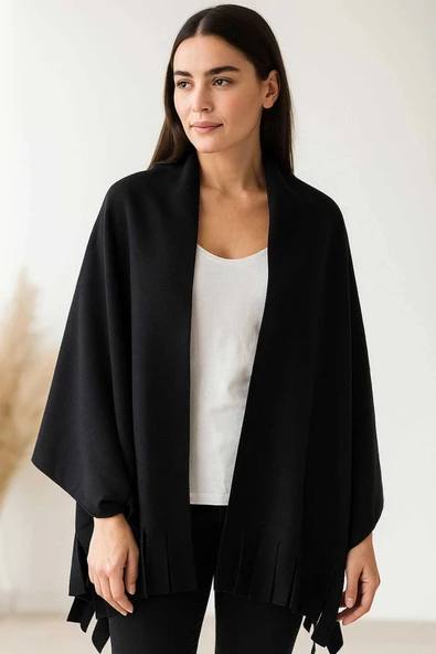 Softiva Polar Omuz Şalı 70x180 cm Unisex Kışlık Şal Siyah