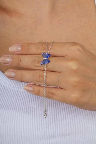Gümüş Pazarım Mavi Taşlı Kelebek Gümüş Bileklik ürün görseli 1