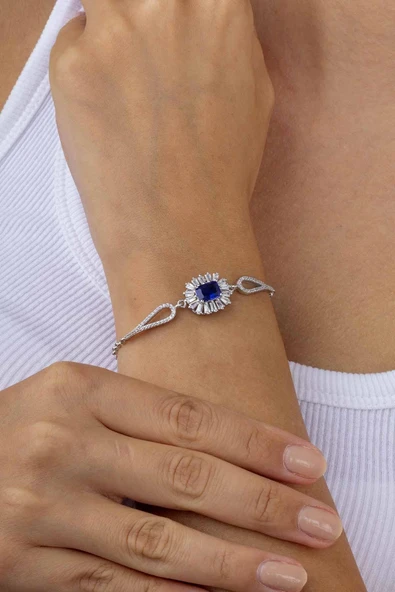 Gümüş Pazarım Elmas Montür Safir Dikdörtgen Taşlı Gümüş Bileklik ürün görseli 1