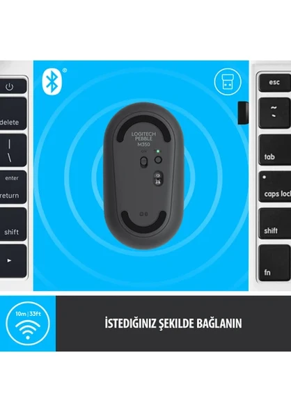 Logitech M350 Pebble Sessiz Kablosuz Kompakt Mouse - Siyah - 6