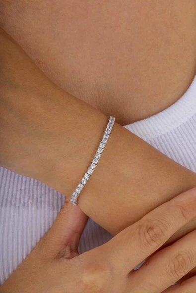 Gümüş Pazarım Pırlanta Montür 4 Tırnaklı Su Yolu Gümüş Bileklik ürün görseli 1