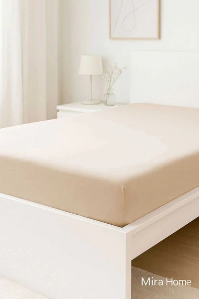 Tek Kişilik Düz Penye %100 Pamuklu Lastikli Çarşaf 100X200 Cm Newsheet Bej