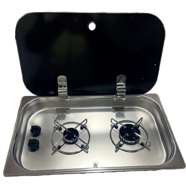 KARAVAN&TEKNE 2 GÖZLÜ KROM CAM KAPAKLI OCAK ürün görseli