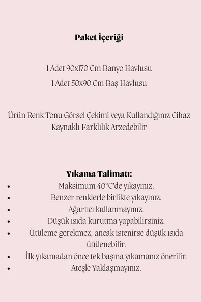 2 Parça Battal Lüks Premium Banyo Spa Havlu Takımı 90x170 Cm Pudra - 3