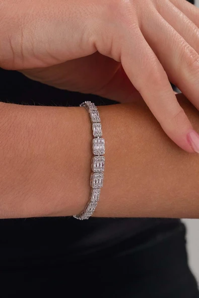 Gümüş Pazarım Üçlü Sıralı Baget Su Yolu Gümüş Bileklik - Resim 3