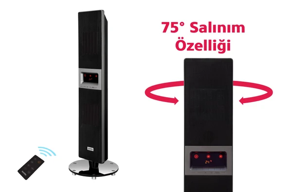 Simfer Single X Karbon Serisi IP65 Suya-Toza Dayanıklı Siyah Uzaktan Kumandalı İç/Dış Mekan Isıtıcı - Resim 2
