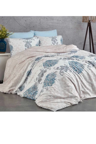 Çift Kişilik Nevresim Takımı Pamuklu Mavi Asalet - Resim 2