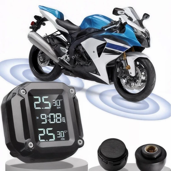 Powermaster Pm-28656 Motosiklet Kablosuz Lastik Basınç Hava ve Sıcaklık İzleme Sistemi Cihazı TPMS