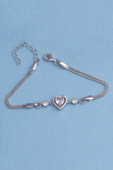 Gümüş Pazarım Rodyum Kaplama Kalp Gümüş Su Yolu Bileklik - Resim 4
