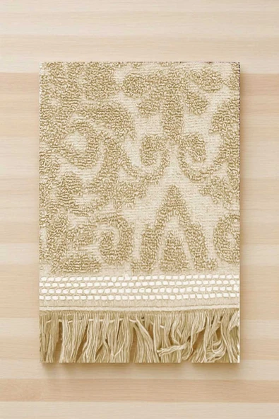 2 Parça Jakarlı Banyo Havlu Takımı %100 Pamuklu 90x150 Cm Arden Bej - 3
