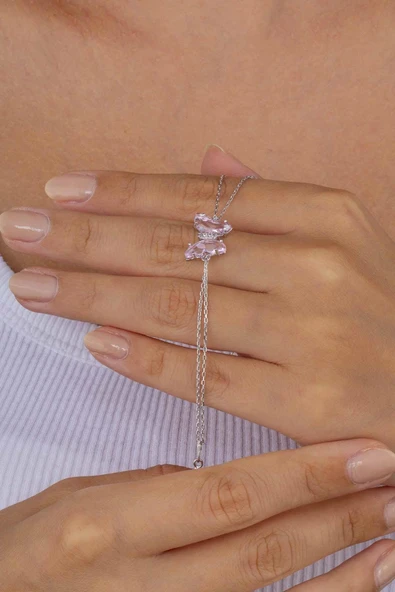 Gümüş Pazarım Pembe Taşlı Kelebek Gümüş Bileklik - Resim 3