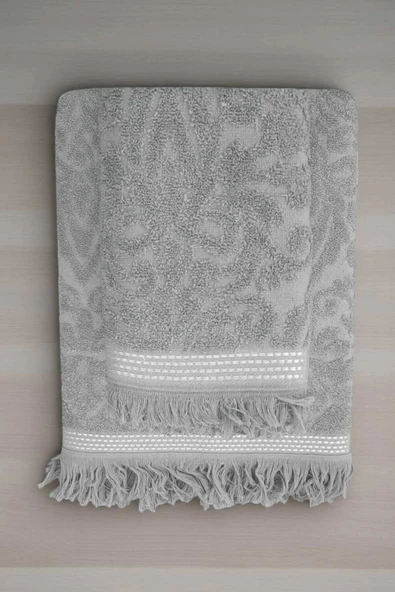 2 Parça Jakarlı Banyo Havlu Takımı %100 Pamuklu 90x150 Cm Arden Gri ürün görseli