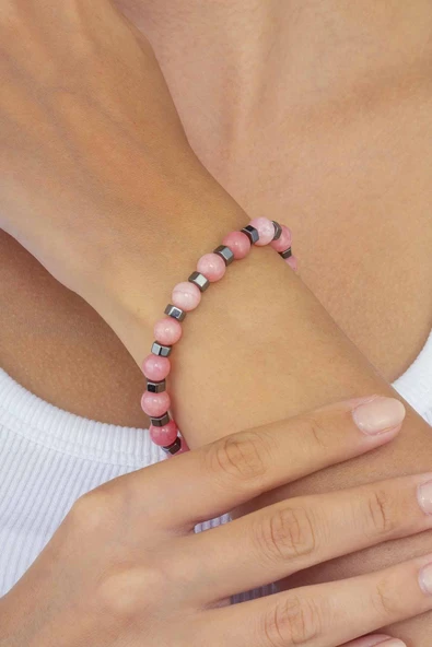 Gümüş Pazarım Pembe Ceyt Taşı Doğal Taş Bileklik - Resim 2